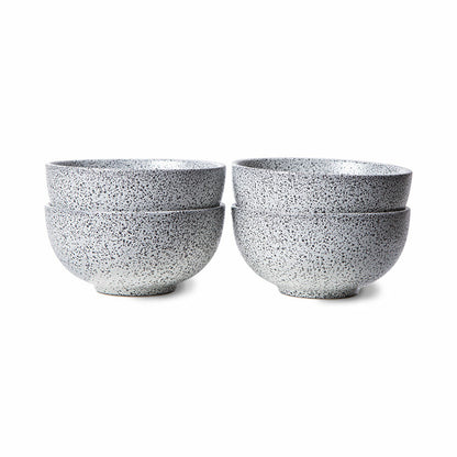 set of 4 stoneware bowls in off white with dark grey speckles