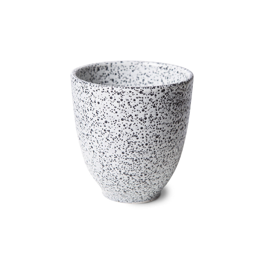 stoneware tumbler in off white with dark grey speckles