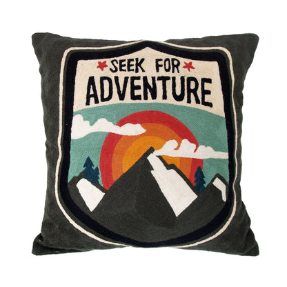 hand embrioled throw pillow adventure