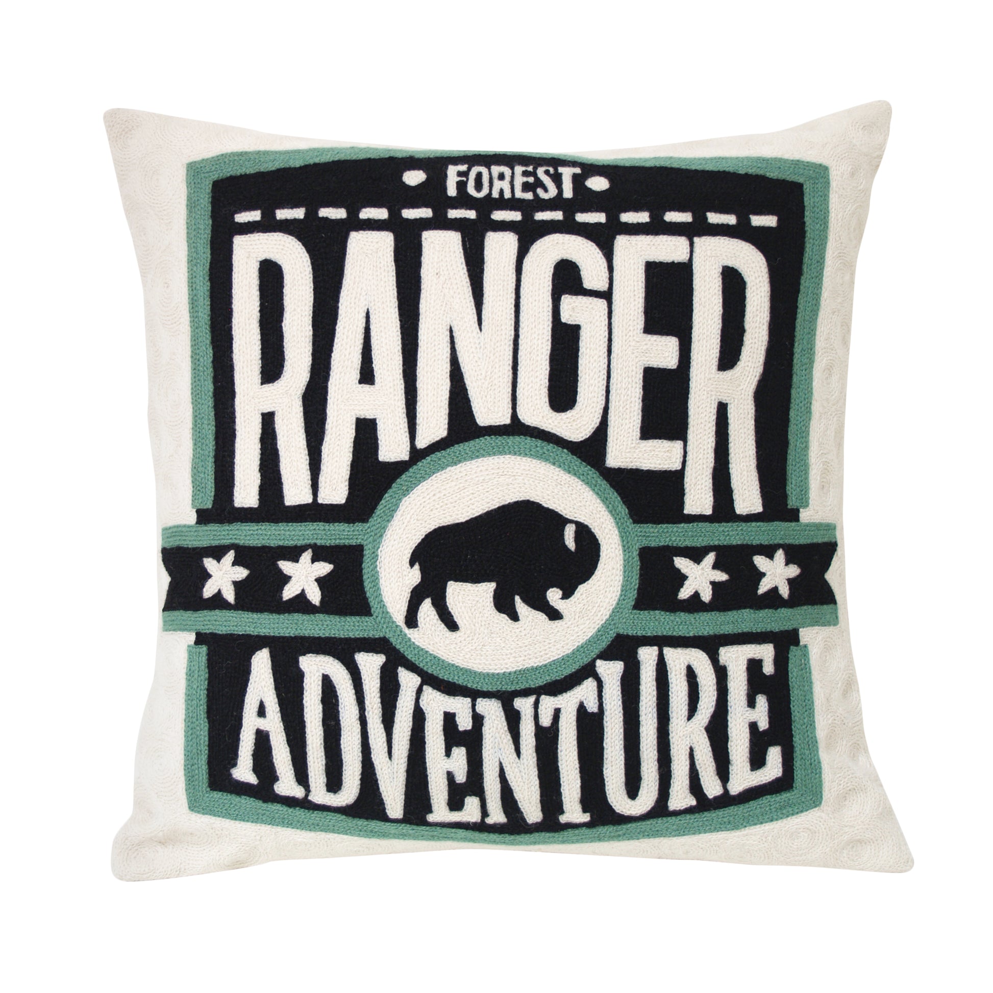 forest ranger throw pillow black white and green