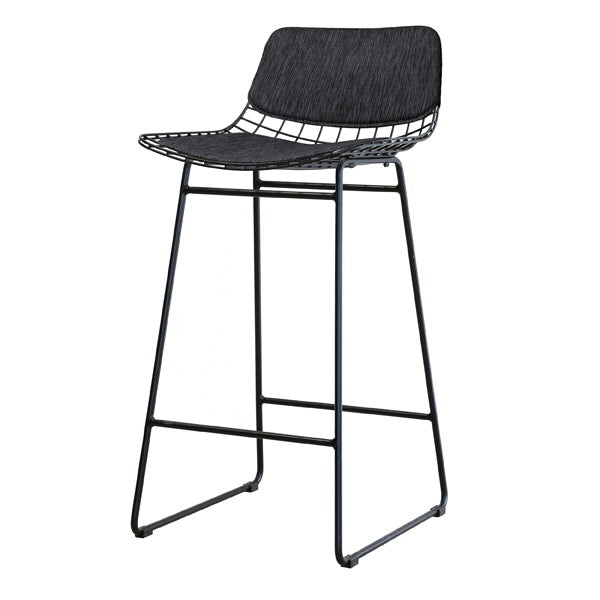 Black metal wire bar stool with charcoal comfort kit