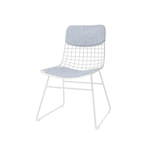 White metal wire chair with grey comfort kit