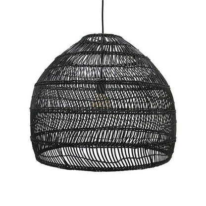 Medium size handwoven painted black wicker basket pendant light