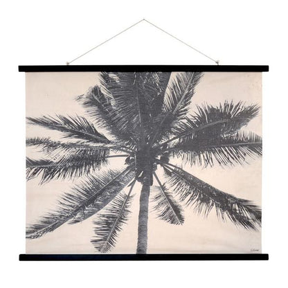 black and white cotton poster of palm tree with black wooden frame