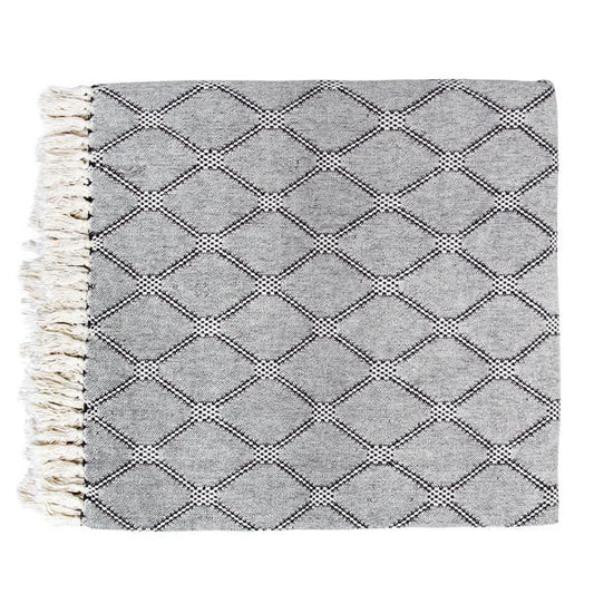 Black white and grey diamond pattern throw blanket 