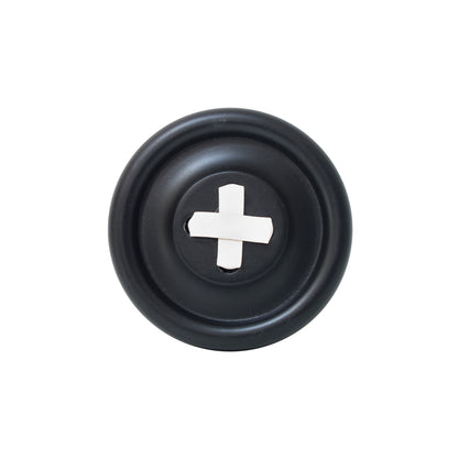wall button hook black with white stitch