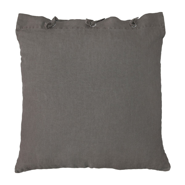 natural line taupe colred throw pillow with eyelets and ribbons on top