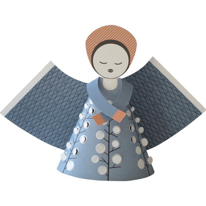 large paper angel with blue robe