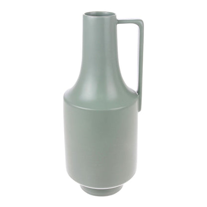 tall green stoneware vase with one handle