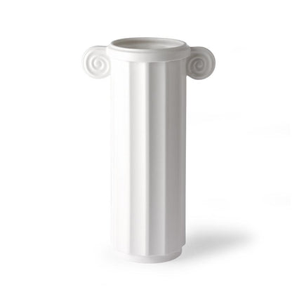 white ceramic vase in a greek column design
