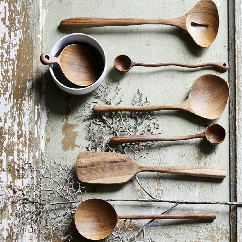 set of natural wooden spoons in organic shapes