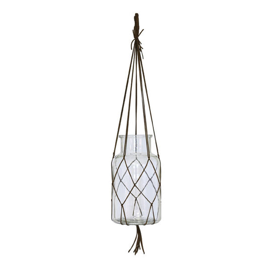 glass hanging vase with artificial leather rope