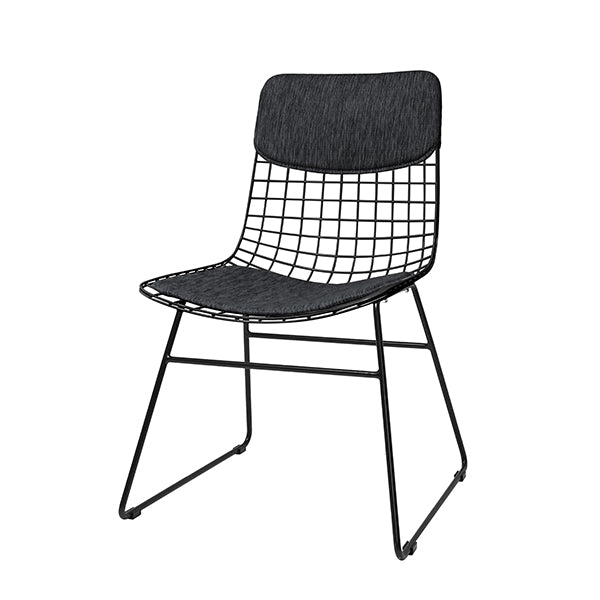 mid century modern style black metal wire chair with charcoal colored comfort kit