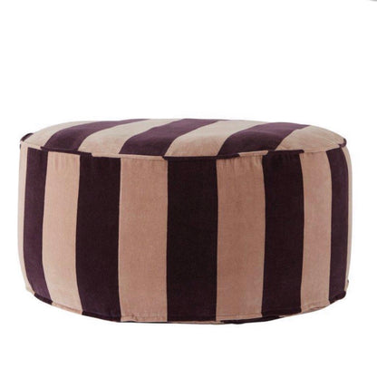 blush and maroon striped velvet pouf