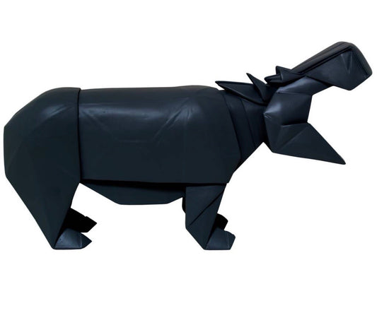 hand made black painted wooden Hippo