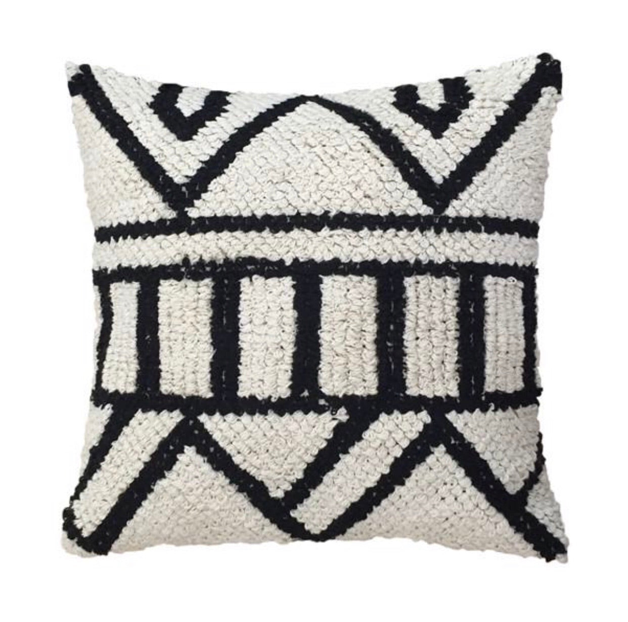 Natural cotton throw pillow with black grayish design 