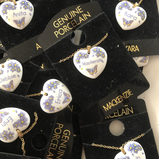 porcelain heart with name necklages