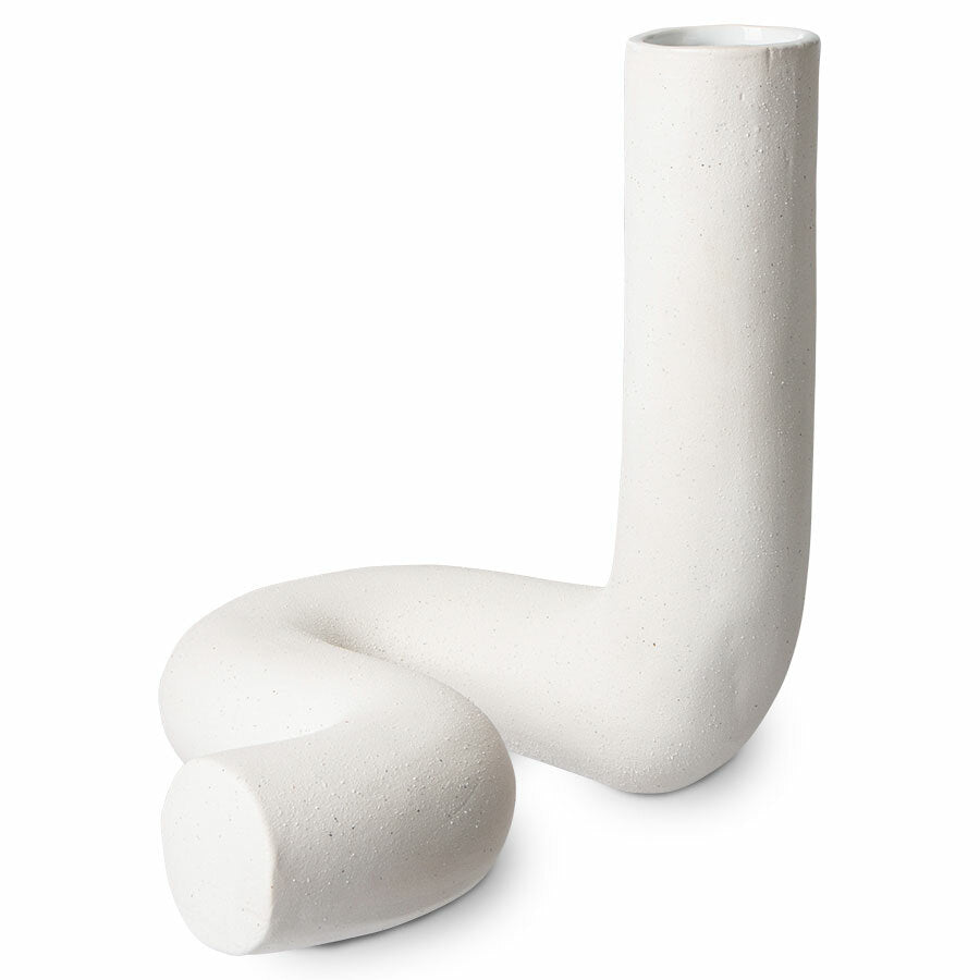 white twisted shape stoneware vase object