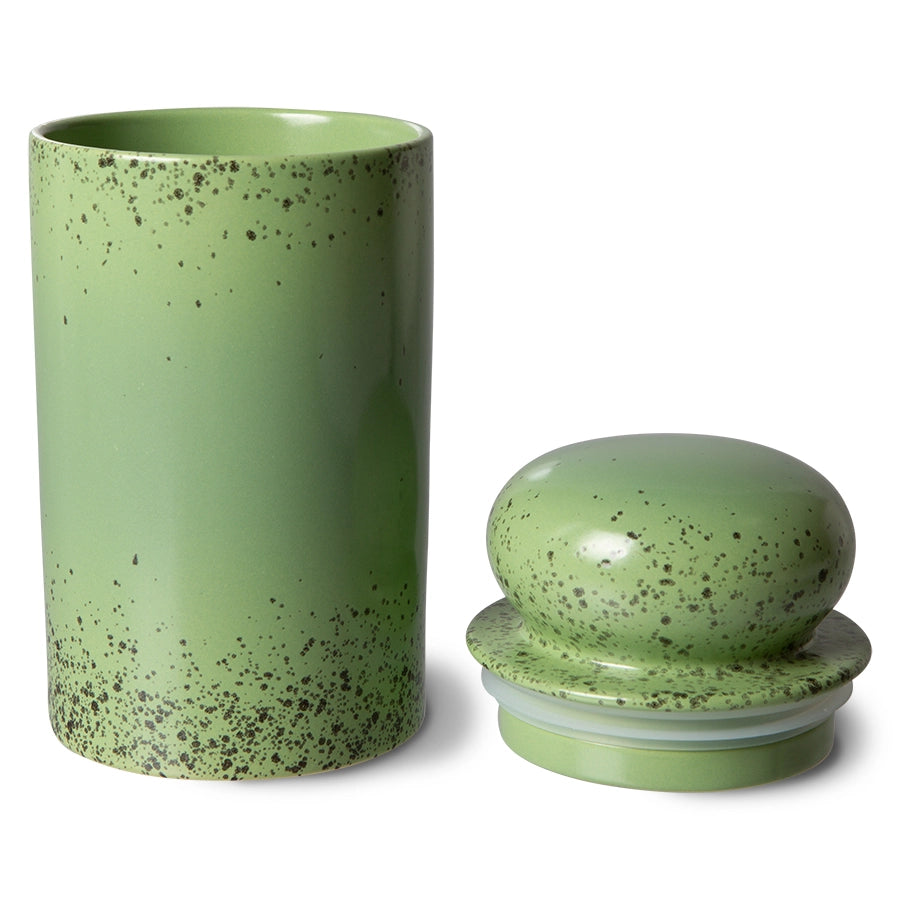 kiwi green stoneware storage jar with lid