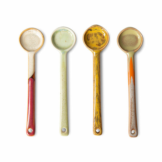 ceramic tea spoons with purple green yellow and beige colors
