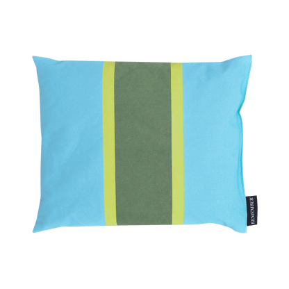 blue yellow and green wellness pillow filled with cherry stones