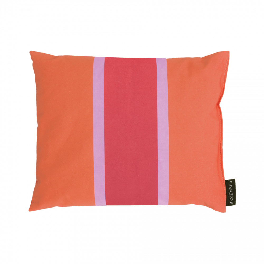 orange pink and red accent pillow filled with swiss stone pine