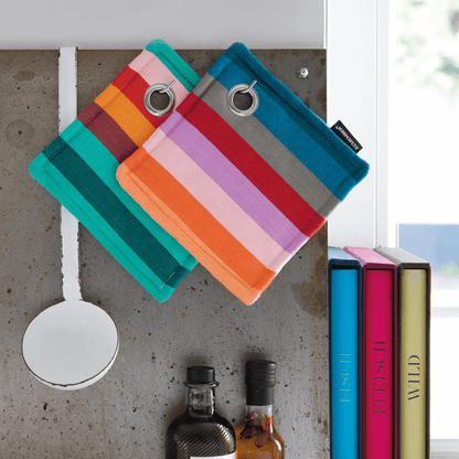 square striped cotton pot holders with hanging eye