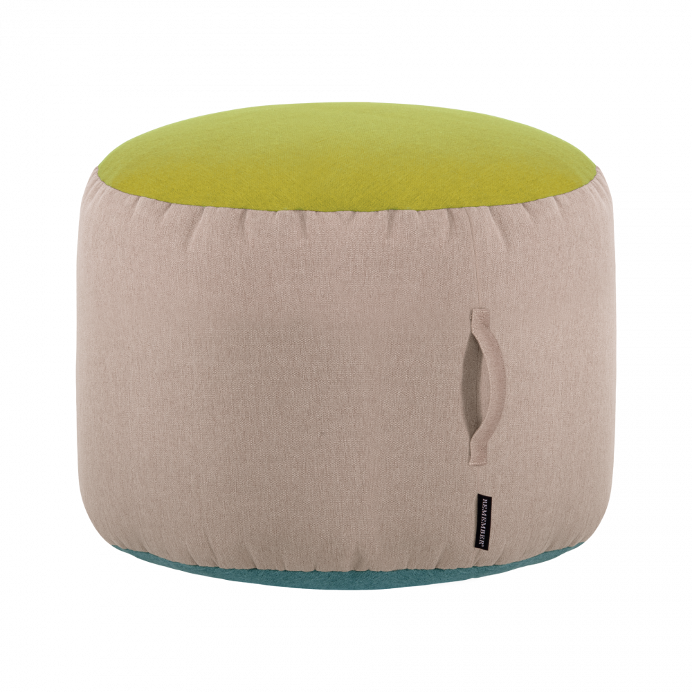 tricolor pouf in beige, green and blue