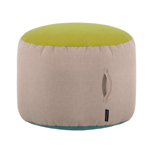 tricolor pouf in beige, green and blue