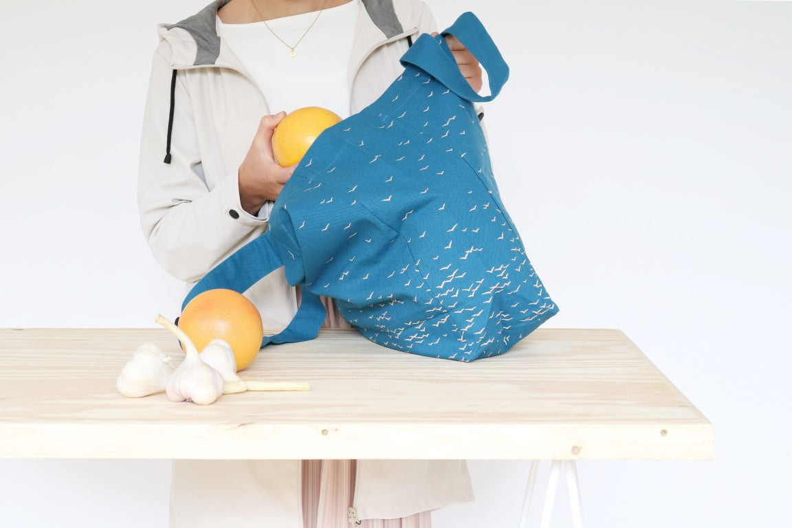 jurianne matter eco friendly blue cotton tote on table