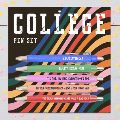 college ballpoint pen set with 5 different quotes
