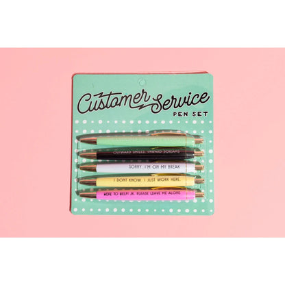 set of 5 ballpoints with funny customer service quotes