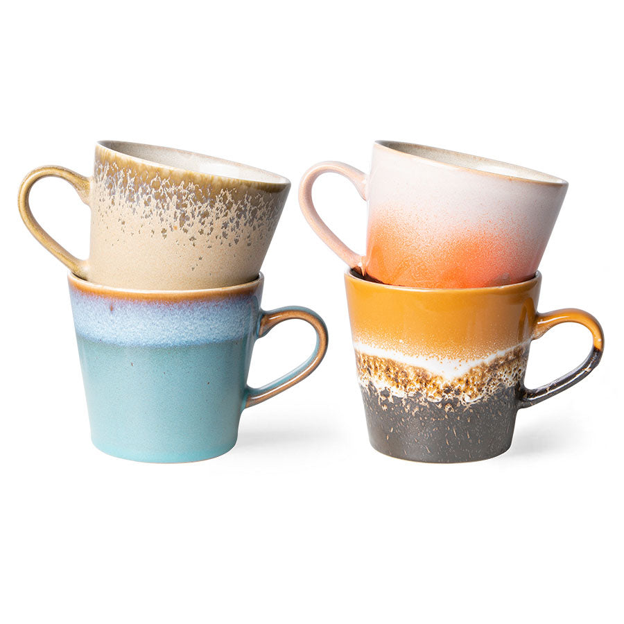 colorfull set of 4 stoneware cappuccino mugs with ears