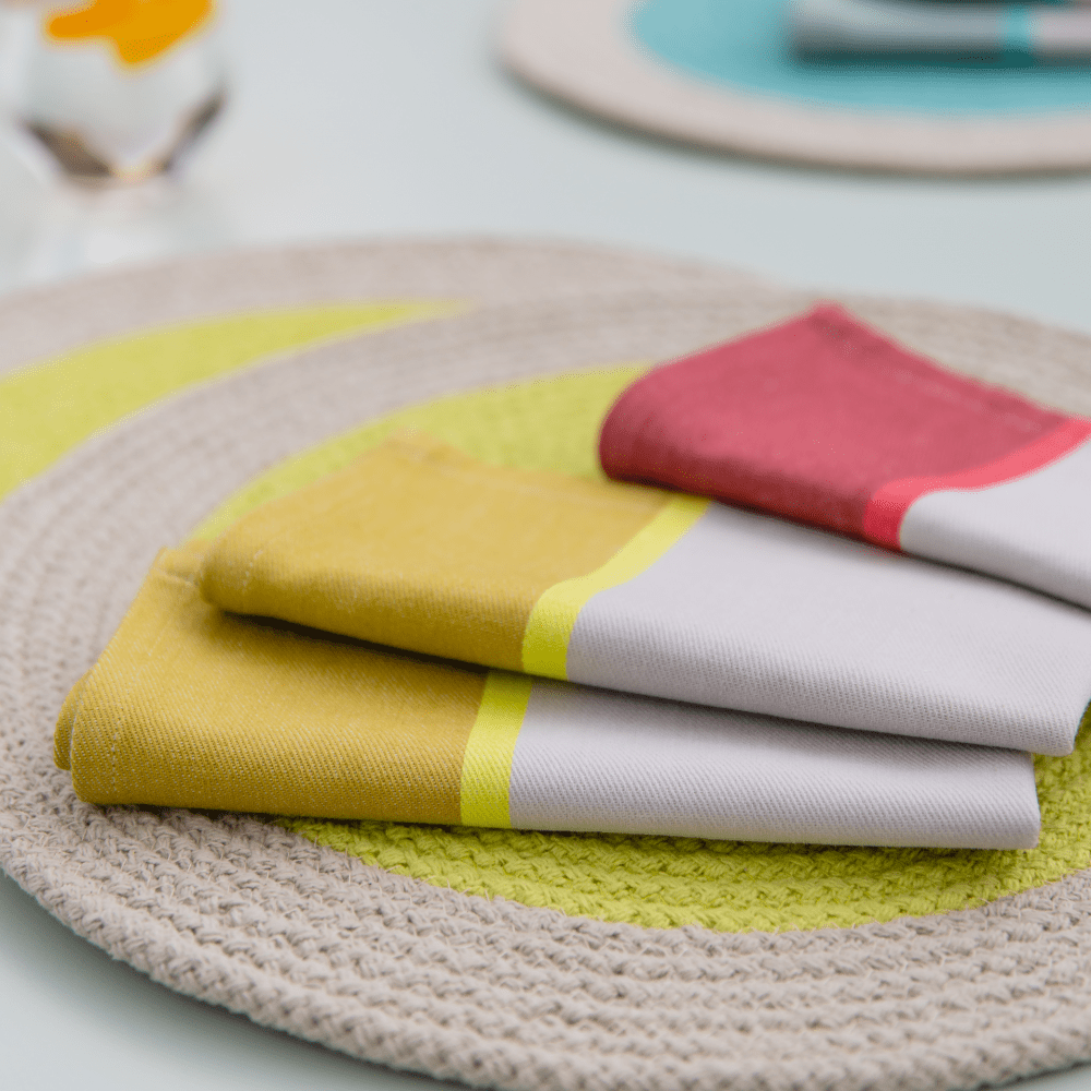 cotton napkins red and beige and yellow
