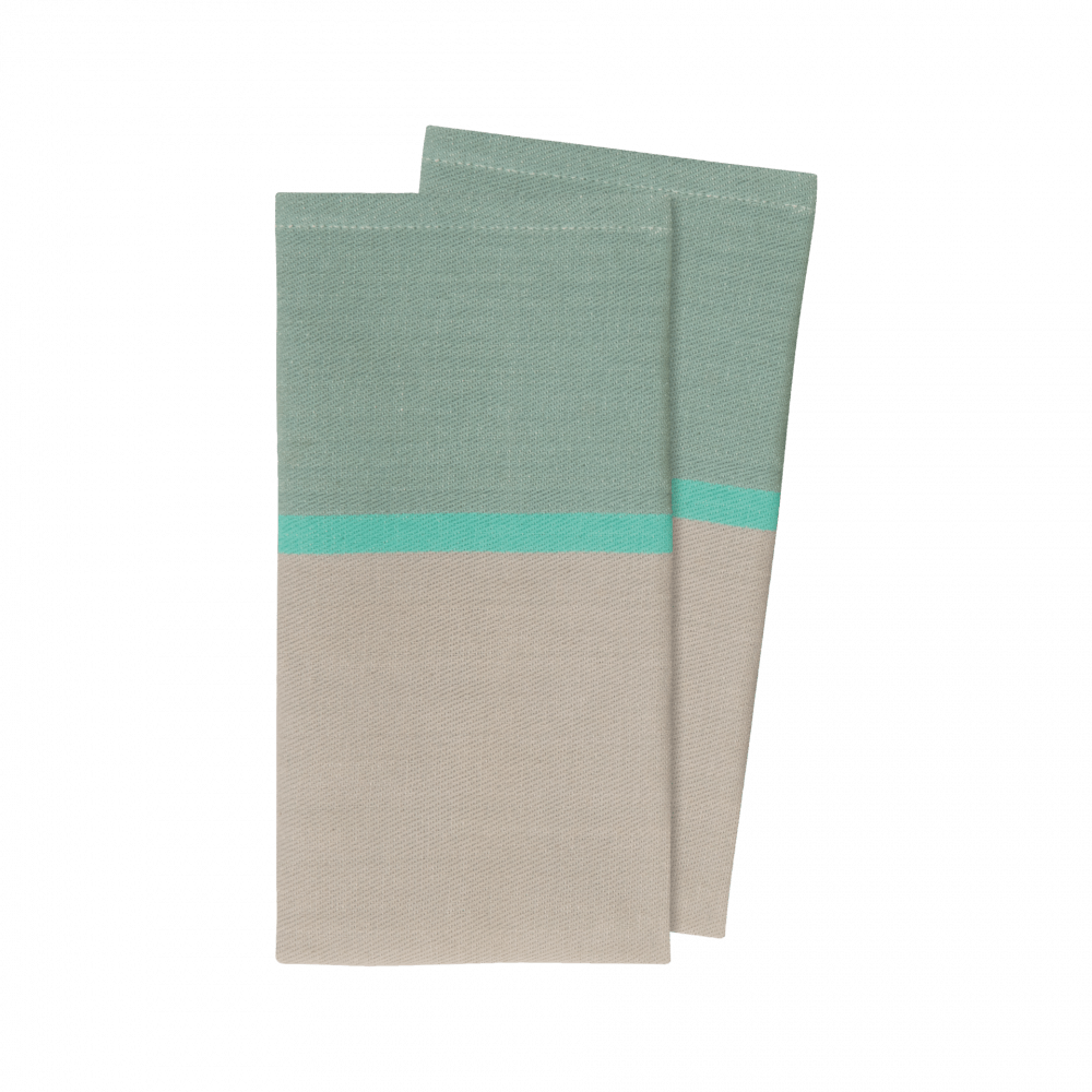 two natural cotton napkins in mint green and taupe color