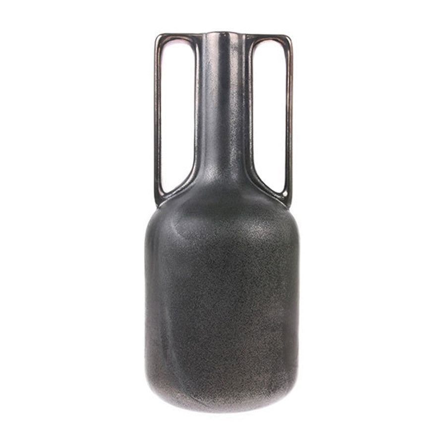 tall vase with two handles and reactive glaze