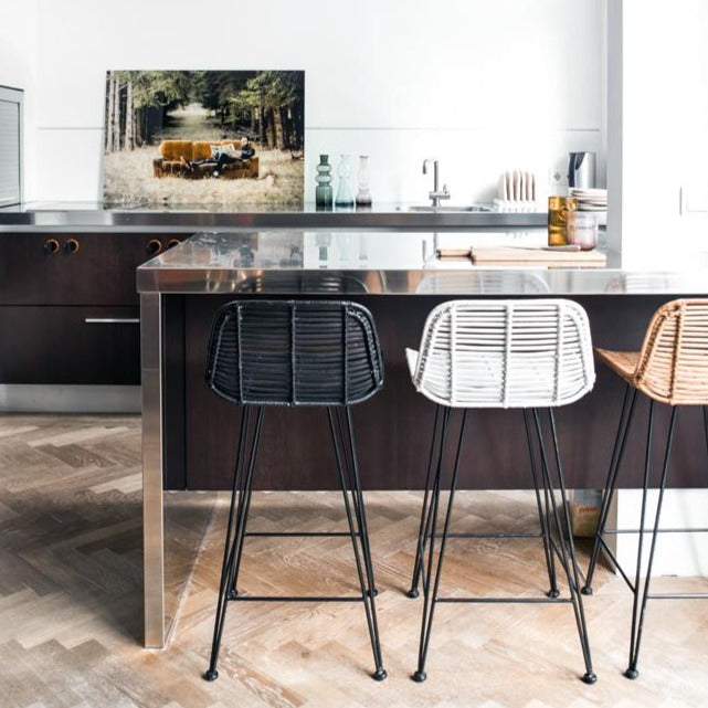 Black and white rattan counter online stool