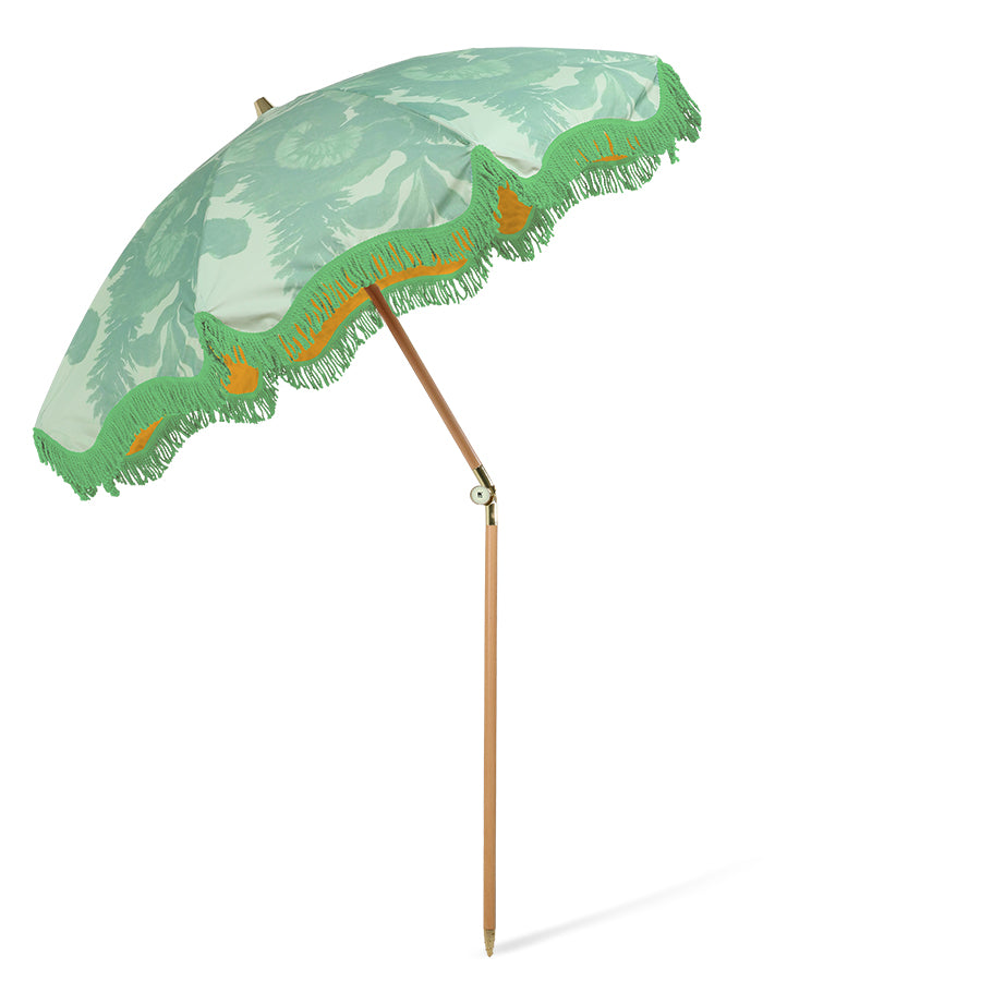 green flower fabric green fringes retro style beach parasol