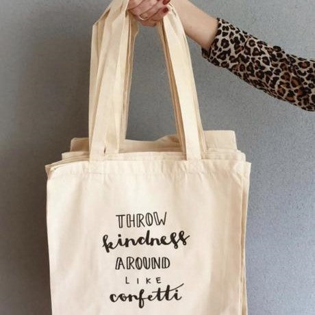 natural linen bag with handlettering