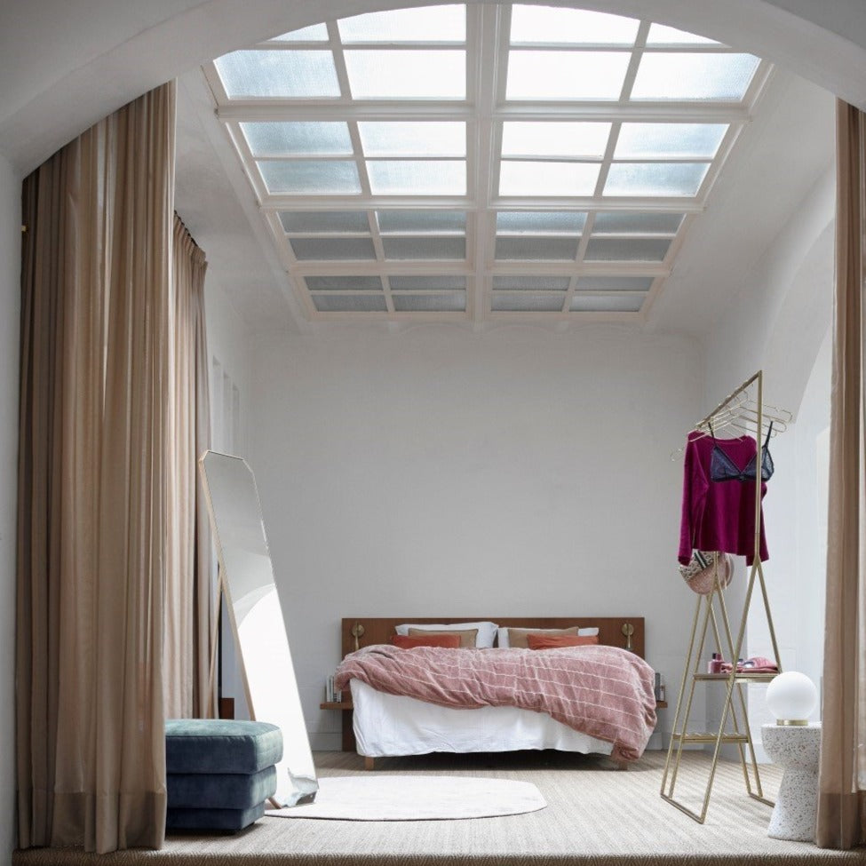 bedroom with pink duvet cover