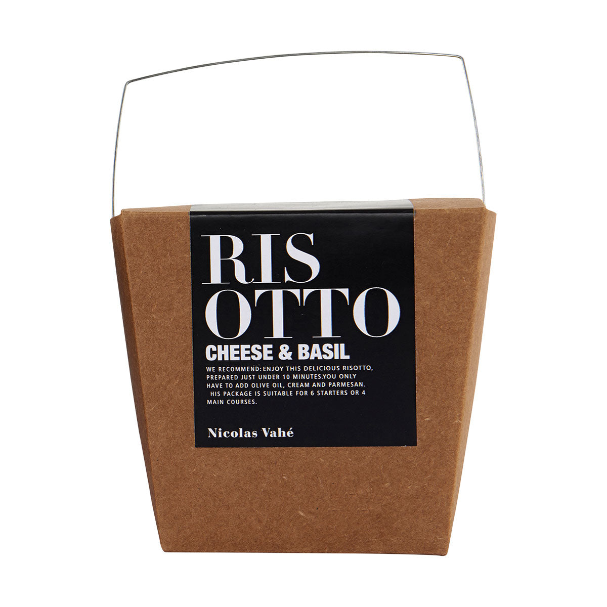 italian risotto in a take away box made of brown carton