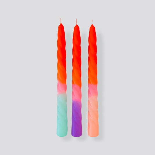 set of 3 candles with neon colored dip dye by pink stories 