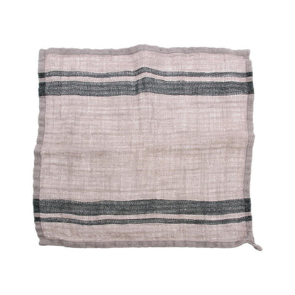 natural linen napkin in grey with charcoal colored stripe