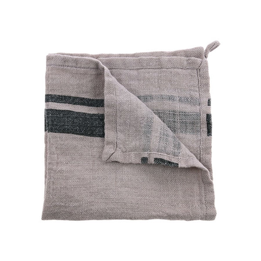 natural linen napkin in grey with charcoal colored stripe