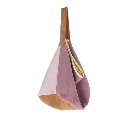 linen and suede bag in lilac and pink with yellow stripe