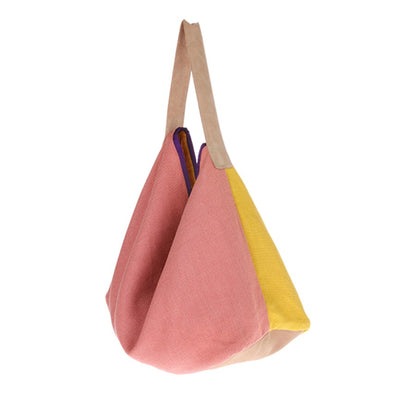 yellow and pink linen and suede bag