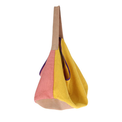 yellow and pink linen and suede bag by HK living USA