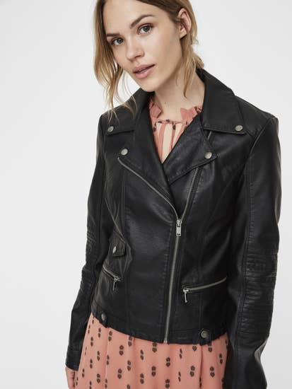 faux leather black biker jacket by VERO MODA